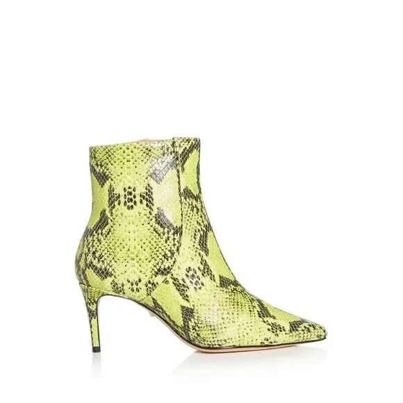 SCHUTZ Womens Green Snake Print Bette Toe Kitten Heel Leather Booties 9.5 B - Picture 2 of 4